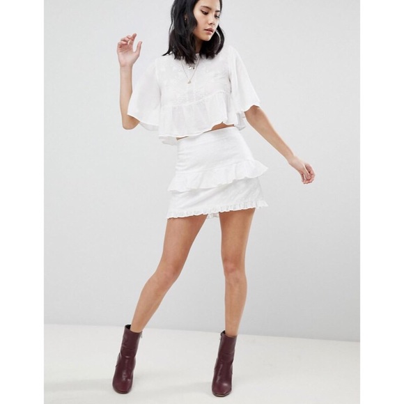 ASOS Dresses & Skirts - π White Embroidered Tiered Mini Skirt ASOS Dresses & Skirts - π White Embroidered Tiered Mini Skirt